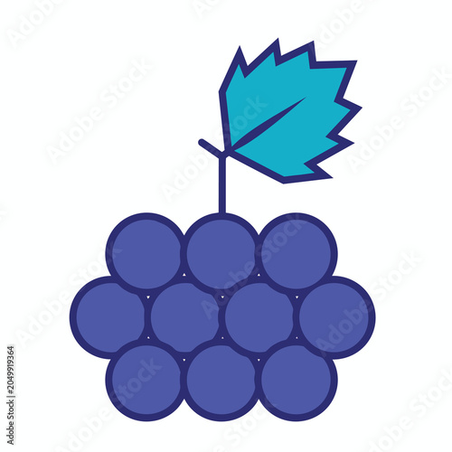 Stylized cartoon icon of a bunch of purple grapes with a blue leaf.