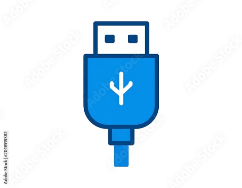 A blue USB connector icon with a white symbol on a white background