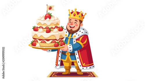 Happy King Holding Delicious Strawberry Cake
