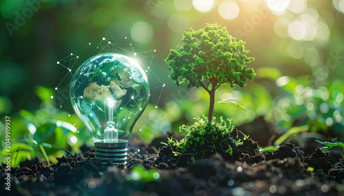 Light bulb earth tree soil green eco sustainable nature energy growth environment ecology clean