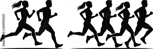 Foto Silhouettes of runners in motion, showcasing athletic energy, teamwork, competit