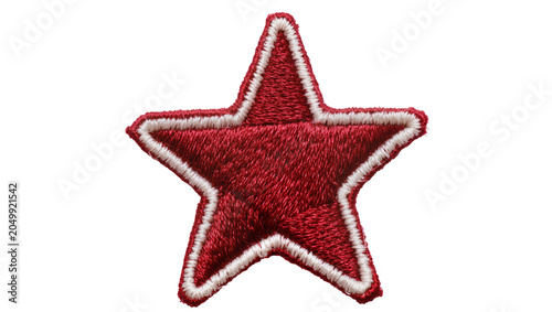 Obraz na plátně Red embroidered star patch with white stitching, isolated on transparent backgro