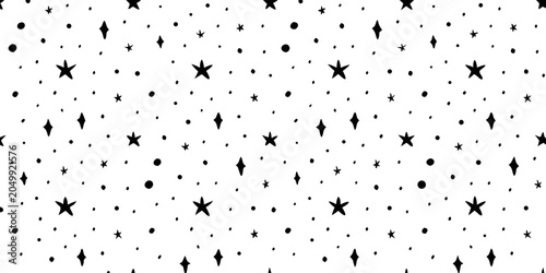 Black star pattern on a white background seamless repeating design