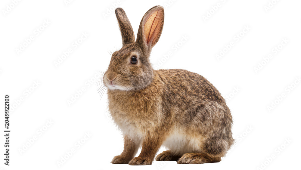 Obraz premium Brown rabbit with long ears sitting, isolated on transparent background