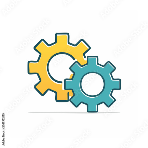 Two interlocking gears in flat design style