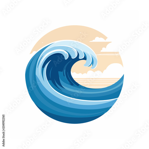 Stylized ocean wave illustration in circular frame