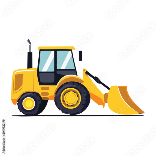 Yellow backhoe loader illustration in flat design style