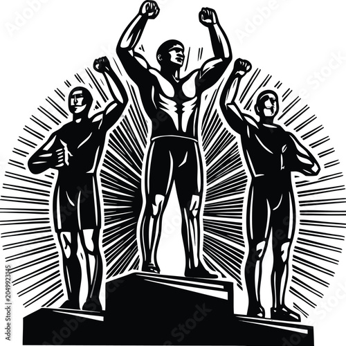 Victory, champion, winner, trophy, black and white vector illustration, athletic award, sports icon