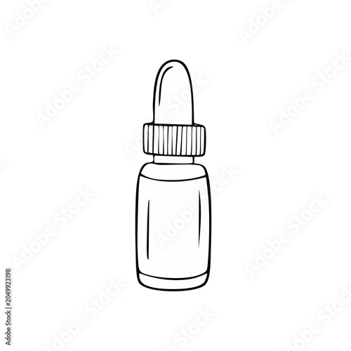 Simple line drawing of a glass dropper bottle for essential oils or cosmetics with a rubber bulb top