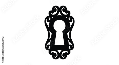Canvastavla Ornate keyhole escutcheon with decorative flourishes black silhouette