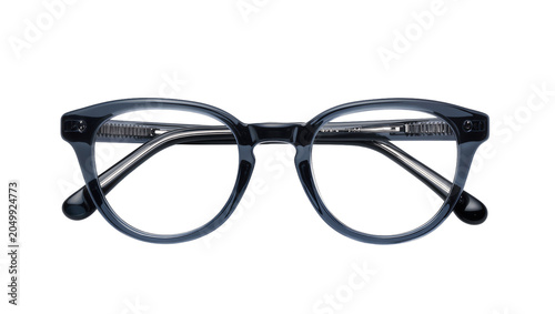 Photos Dark blue acetate eyeglasses with silver metal temples, isolated on transparent