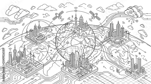 Valokuva Global Smart City Network Illustration: Connectivity, Technology, and Urban Deve