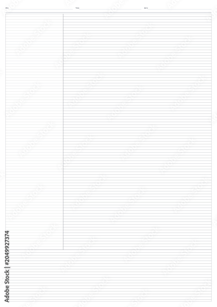 Obraz premium Graphite Cornell Notes Template Vector: Scripted Content Blank A4 Educational Grid Stationery, Name Topic Date Header Sheet For Students and KDP Journal Interior