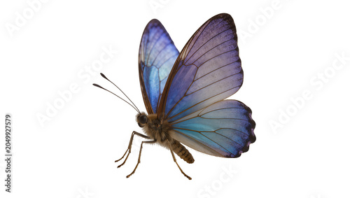 Obraz na płótnie Blue morpho butterfly with iridescent wings, isolated on transparent background