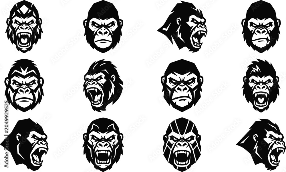 Fototapeta premium Gorilla Head Mascot Logo Collection Vector