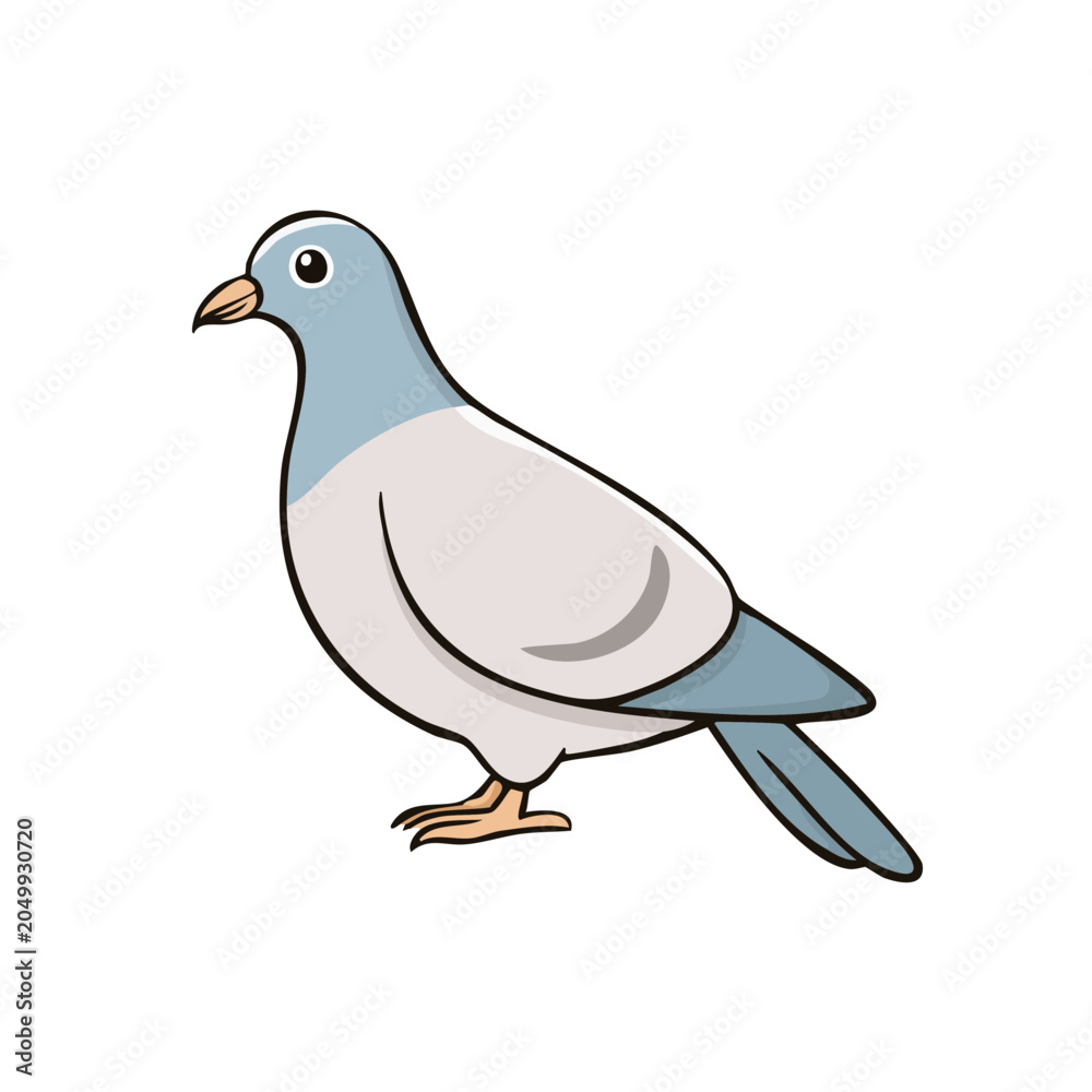 Fototapeta premium Cartoon pigeon bird standing with light blue and grey feathers and orange feet