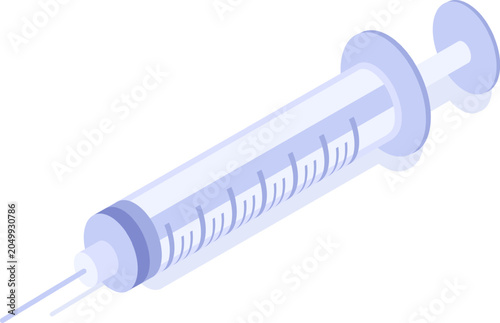 Isometric syringe representing medicine, vaccination, and treatment concept