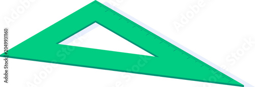 Fotografie Green triangular set square ruler with marked scale for school and technical dra