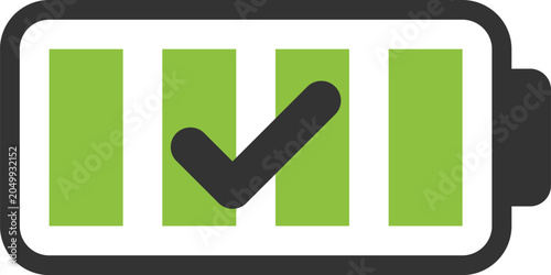 Foto Battery filled with green bars and checkmark representing full power and complet