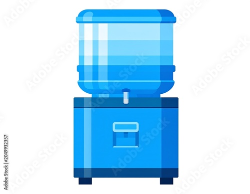 A blue water cooler dispenser with a large bottle on top