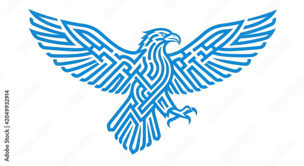 Fototapeta premium Blue eagle maze vector logo.