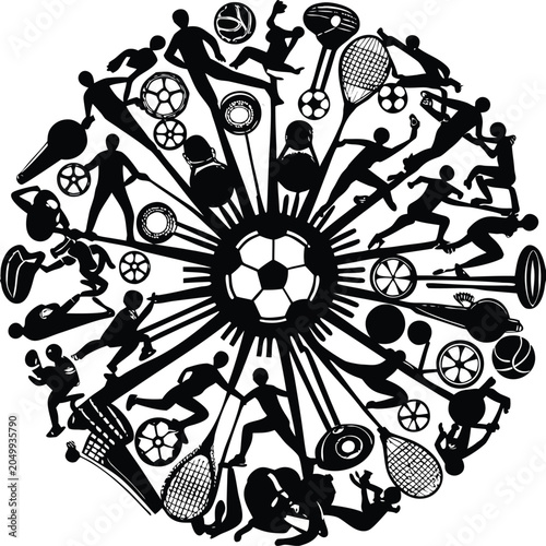 Sports Icons, Athletic Silhouettes, Fitness Symbols, Vector Graphics