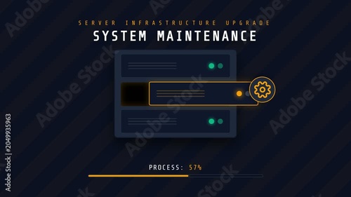 System Maintenance Progress Bar Animation with Server Rack.
