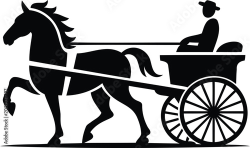 Photos Stylized black silhouette of a horse pulling a carriage with a driver wearing a