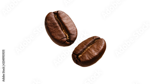 Photos Two roasted arabica coffee beans with deep brown color, isolated on transparent