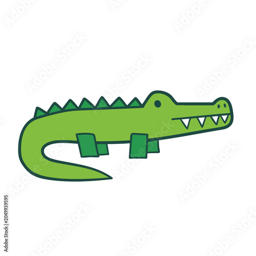 Cute cartoon green crocodile illustration on white background.