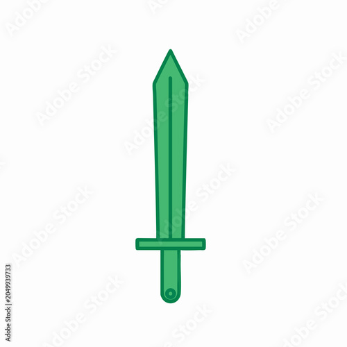 Minimalist green sword icon illustration isolated on white background.
