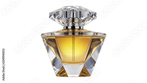 Fotografía Luxury faceted crystal perfume bottle with golden liquid, isolated on transparen