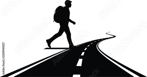 Travel, adventure, road trip, backpacker silhouette, vector illustration