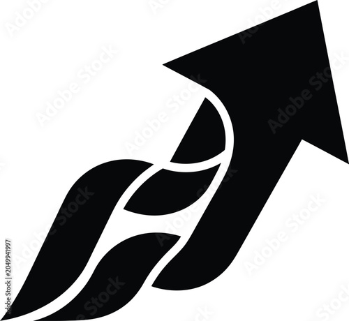 Black, modern, abstract arrow, growth symbol, vector icon