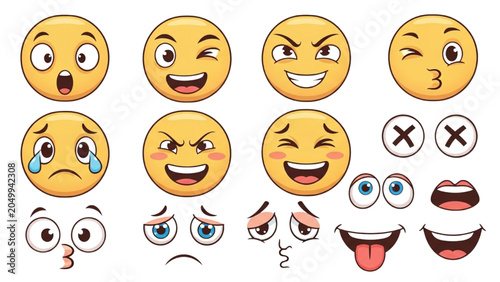 Bild auf Leinwand A collection of various emoticon faces and eyes expressing different Emotions