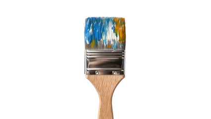 Paintbrush with blue and yellow paint strokes, isolated on transparent background