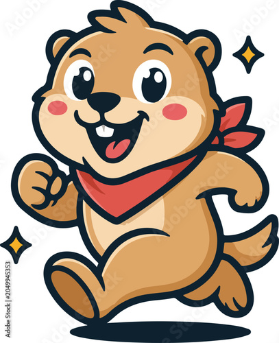 Cartoon otter mascot running with bandana vector illustration for branding