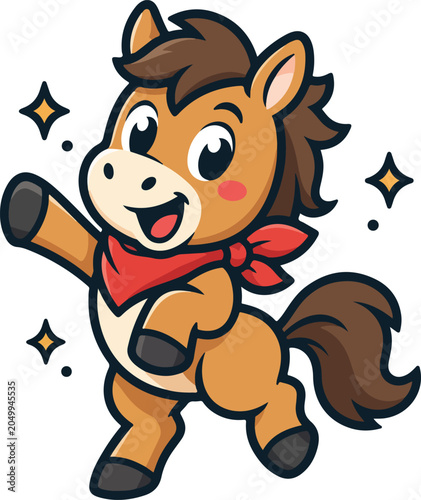 Cartoon horse mascot character illustration with red bandana cheerful expression
