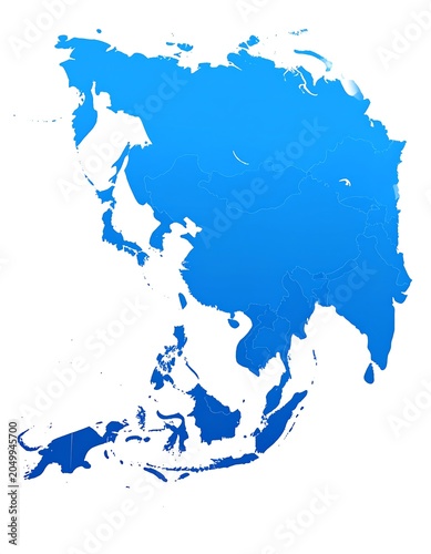 A blue-colored map of a continent on a white background