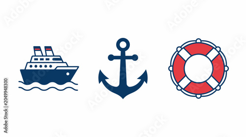 Nautical icons including a ship anchor and lifebuoy
