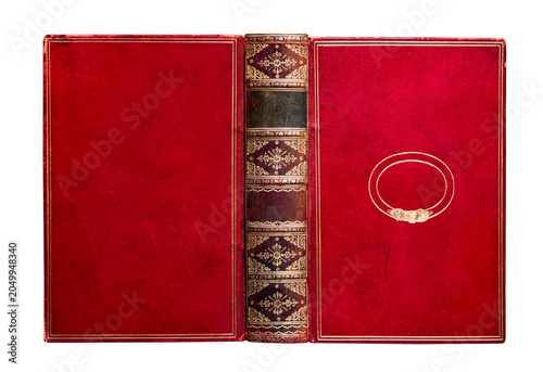 Bild auf Leinwand Red morocco leather book binding isolated on white background
