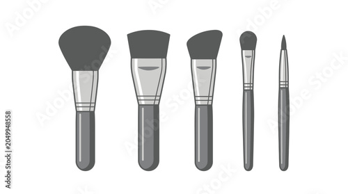 Foto A collection of five professional makeup brushes illustrated in a clean monochrome style