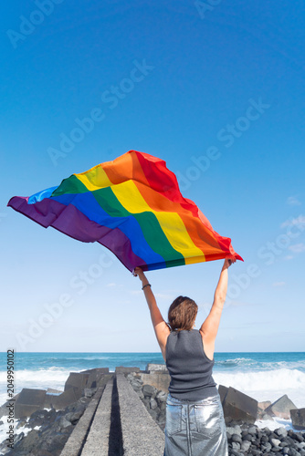 Woman holding lgbt flag