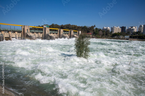 Obraz na płótnie The old dam gates on the Seyhan River in Adana were reopened after many years due to excessive rainfall, revealing magnificent views that were photographed
