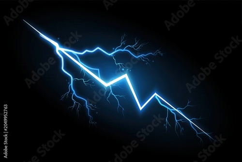 Electric blue lightning bolt isolated on black background