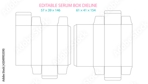 Editable serum box dieline template for cosmetic packaging design with dimensions template packaging