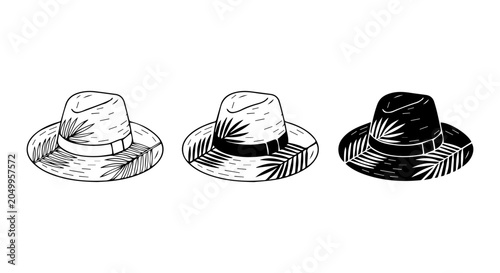Tableau sur toile 3 Vintage Hat silhouettes, fedora hat set, solid black style, fashion accessorie