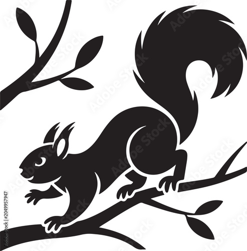 Tableau sur toile Squirrel on branch silhouette vector image