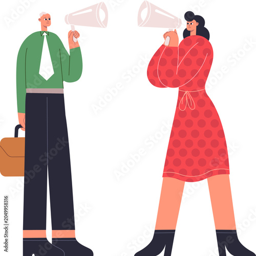 Cuadro en lienzo Two people are shouting into megaphones, trying to communicate