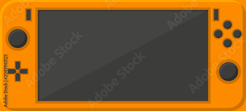 Orange handheld console with a blank screen, ideal for gaming and entertainment concepts